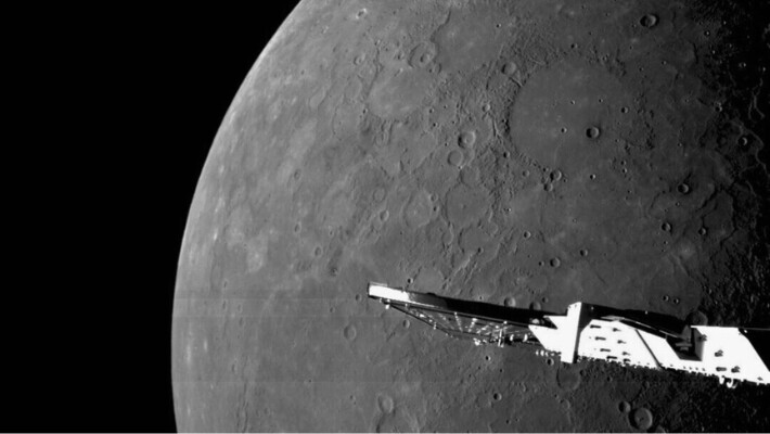 El polo norte de Mercurio tomado por la nave espacial europeo-japonesa BepiColombo. (Agencia Espacial Europea vía AP)