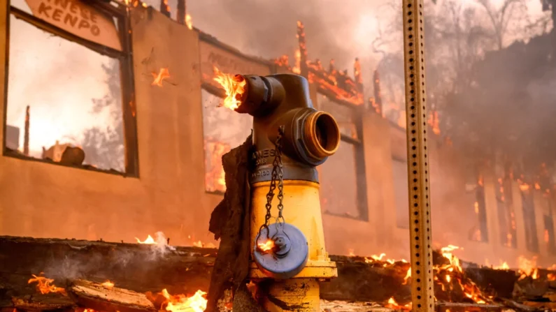 Un hidrante arde durante el incendio Eaton en el área de Altadena, en el condado de Los Ángeles, California, el 8 de enero de 2025. (Josh Edelson/AFP vía Getty Images)





