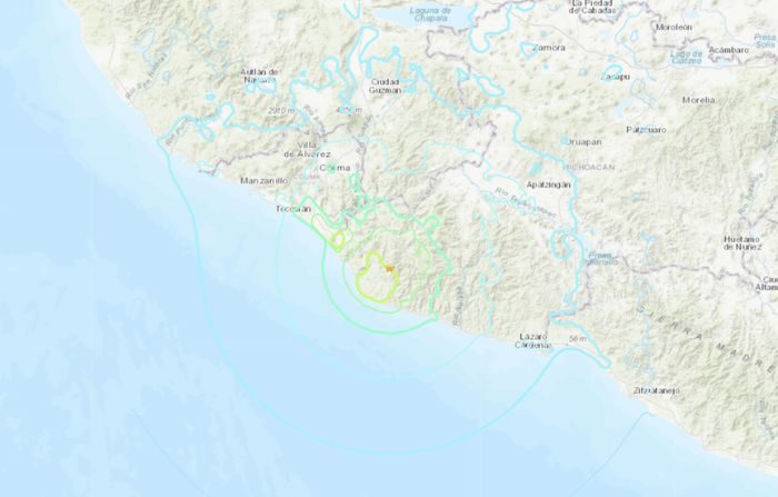 Un mapa muestra la ubicación de un terremoto de magnitud 6.2 que sacudió una región del suroeste de México el 12 de enero de 2025. (USGS/Screenshot via The Epoch Times)