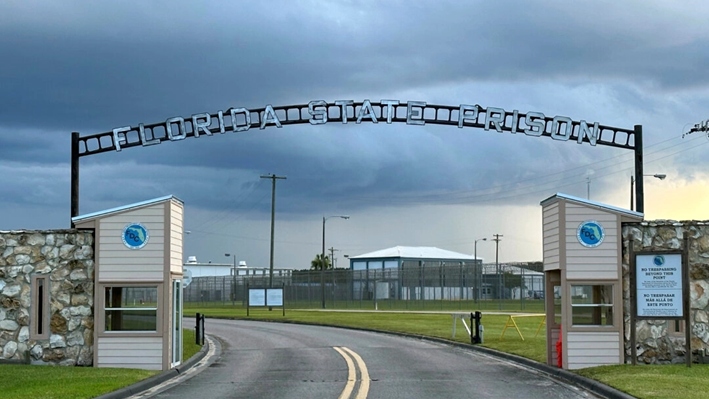 La entrada a la prisión estatal de Florida en Starke, Florida, el jueves 3 de agosto de 2023. (Curt Anderson/AP Photo)