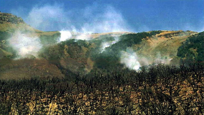 Esta vista aérea muestra un parque nacional en Bariloche en Argentina donde los incendios forestales están destruyendo gran parte de los bosques, en una imagen de archivo. (AFP vía Getty Images)