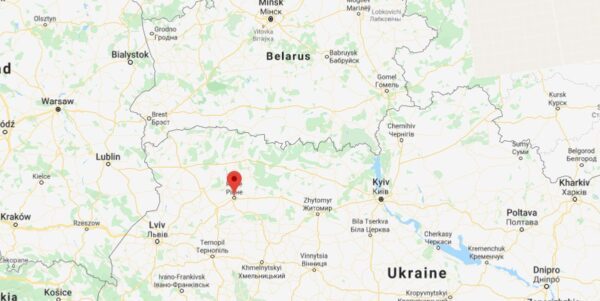 Mapa com a localização de Rivne, Ucrânia (Google Maps)