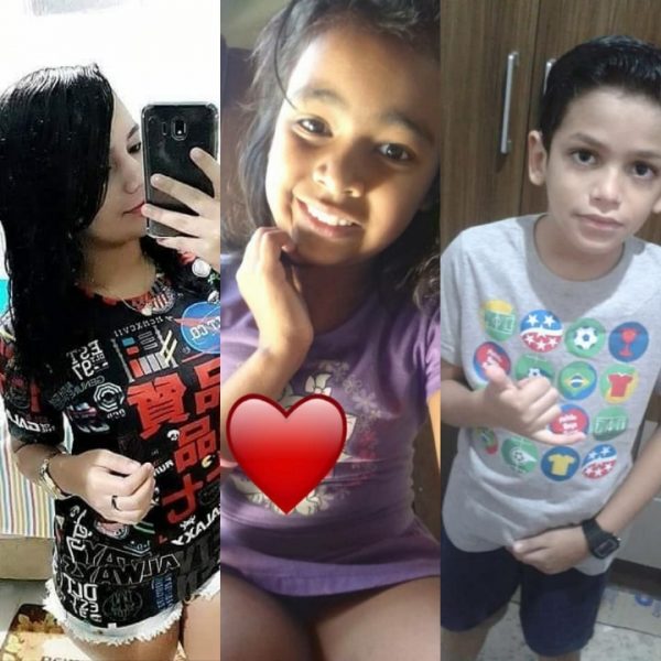 Os três filhos de Karine de Souza de relacionamentos anteriores; [L-R] Gabrielly, 14 anos, Kauanny, 11 e Gabriel, 7 (Foto cortesia de Karine de Souza)