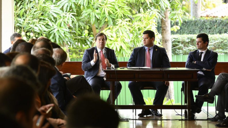 Nesta reunião, ficou claro que Alcolumbre e principalmente Maia não têm interesse na PEC da 2ª instância, e Sérgio Moro foi apenas um espectador (Foto: Marcos Brandão/Senado Federal)
