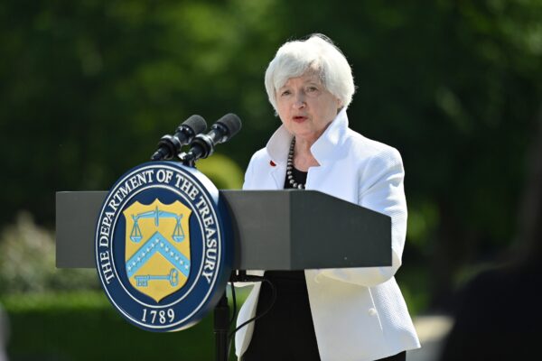 U.S. Treasury Secretary Janet Yellen speaks during a news conference, after attending the G7 finance ministers meeting, at Winfield House in London, Britain, on June 5, 2021. (Justin Tallis/Pool via Reuters)