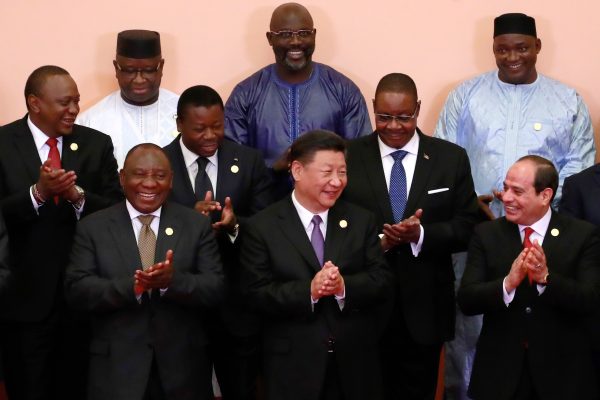 Chinese leader Xi Jinping and Malawi’s President Arthur Peter Mutharika (2nd row R) along with other African leaders attend a group photo session during the Forum on China-Africa Cooperation in Beijing on Sept. 3, 2018. (How Hwee Young/AFP/Getty Images)