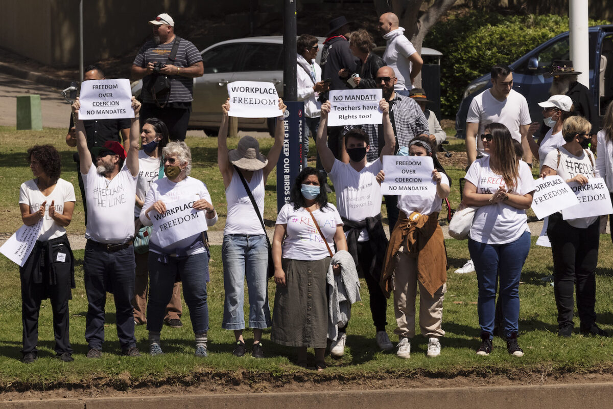 People Gather In Sydney To Protest Mandatory COVID-19 Vaccinations For Workers