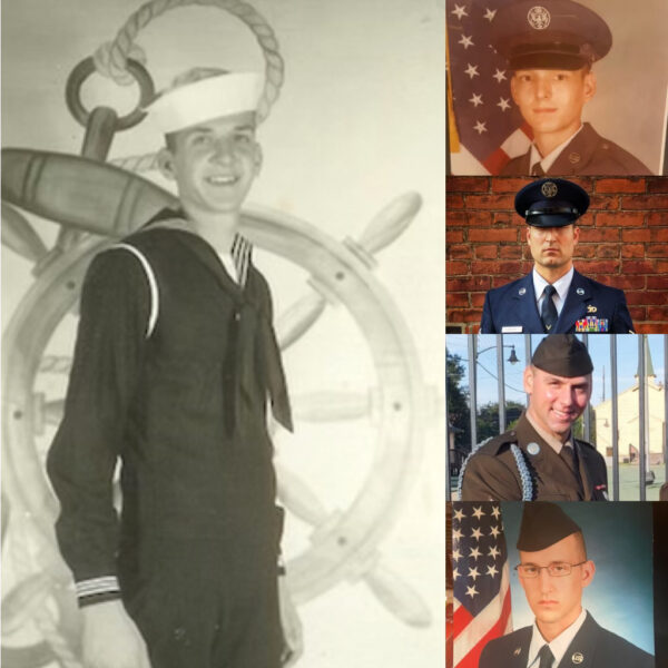 Left, grandfather of the three Misiura brothers, Thomas Misiura, a navy machinist who served in the Koren War; starting from top right, David Misiura Sr., father of the three, served in the Airforce; David Misiura Jr., Airforce Reserve Technical Sargant; Jonathan Misiura, Private first class Army National Guard; Josiah Misiura, Airforce Reserve Technical Sargant.