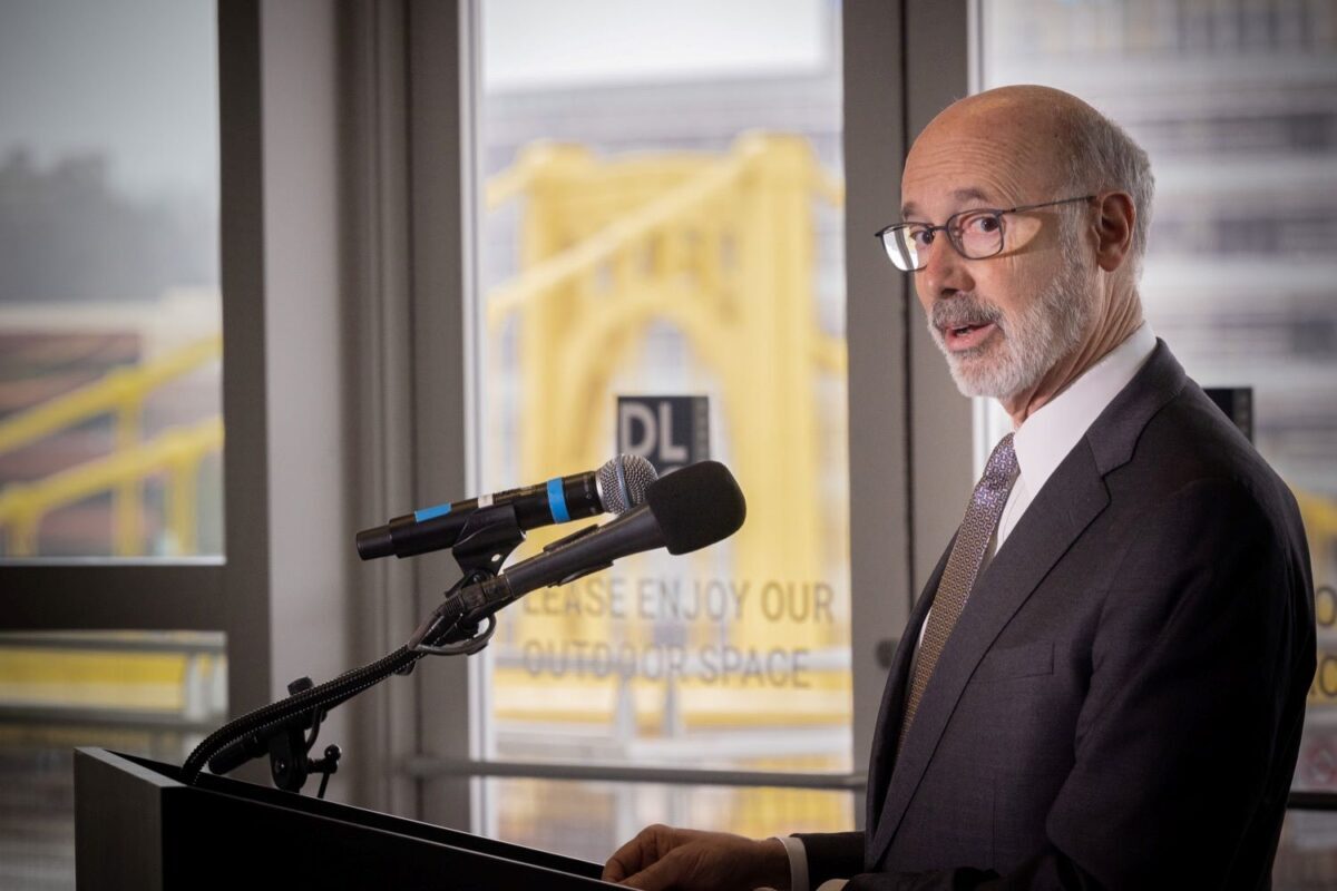 Governor Tom Wolf speaks in Pittsburgh, Penn. to announce the federal Bipartisan Infrastructure Law will allow for improved freight and passenger-rail service between Harrisburg and Pittsburgh. February 18, 2022
