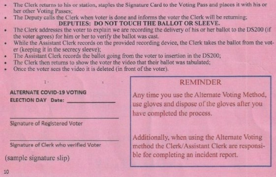 Screenshot of Clerks additional responsibilities created by the "Alternate Voting" procedures created by Paul Stamoulis in the "Polling Location Pandemic Procedures 2022" for Charlotte County, Florida.