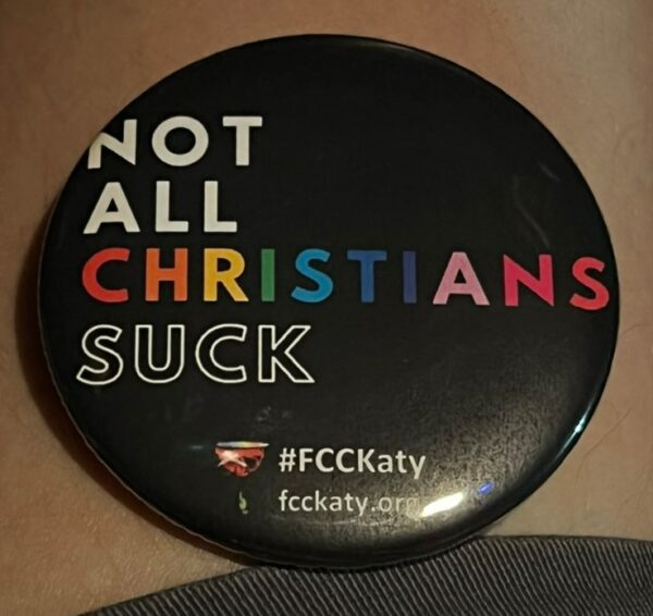 Pin handed out at the Drag Bingo event, hosted by the First Christian Church in Katy, Texas, to benefit the Transparency Closet, where minor children are encouraged to select and take home transgender clothing, which their parents may not approve of. 