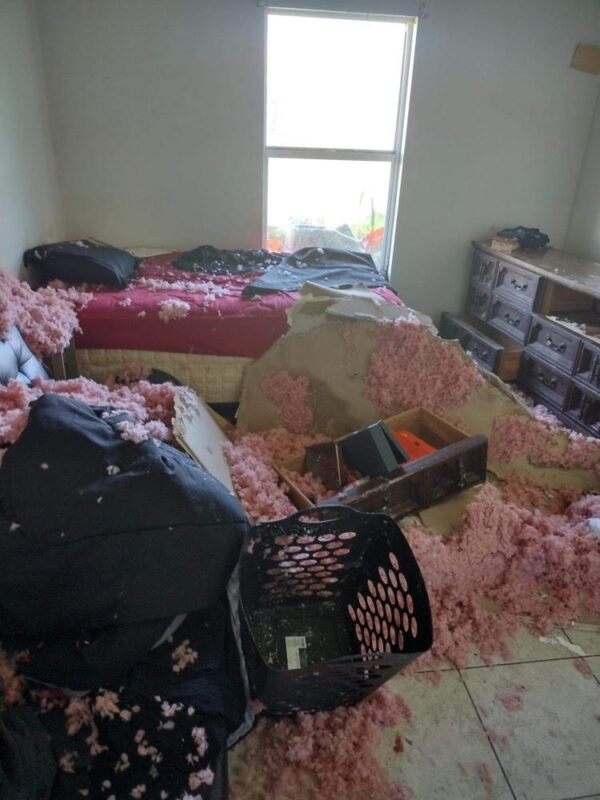 Photo of aftermath of roof collapse at the home of Alan and Jonathan Edson inon Pendleton Road in Port Charlotte, Florida in the aftermath of hurricane Ian on Sept. 30, 2022.