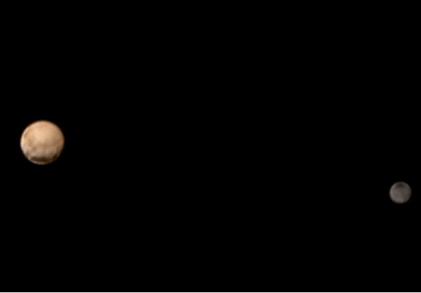 Plutón y Caronte. Captura de una animación de fotografías del 23 y 29 de junio de 2015. (NASA)