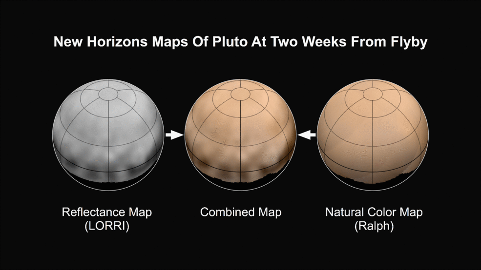 Imagen de Pluto en colores reales a la derecha. ( NASA / JHUAPL / SwRI)
