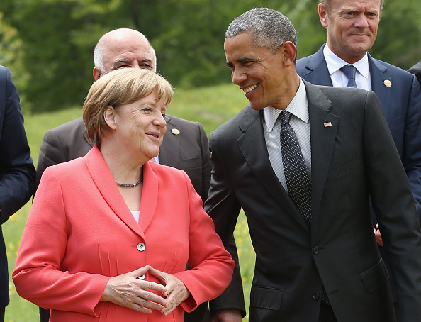 Canciller alemana Ángela Merkel y el Presidente de Estados Unidos Barack Obama responsables del éxito de la reunión en Londres sobre donantes para Siria. (Foto por Sean Gallup/Getty Images)