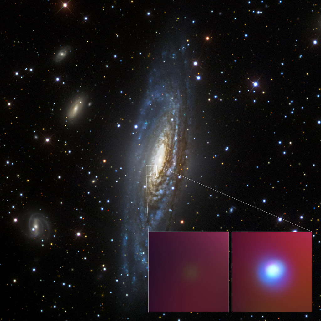 Al centro de la galaxia espiral NGC 7331, se observa la supernova SN 2014C. Créditos: Imágenes de rayos X: NASA / CXC / CIERA / R.Margutti et al