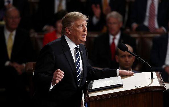 El presidente estadounidense, Donald Trump durante su discurso en una sesión conjunta del Congreso de Estados Unidos, el 28 de febrero de 2017. Washington DC. (Chip Somodevilla / Getty Images)