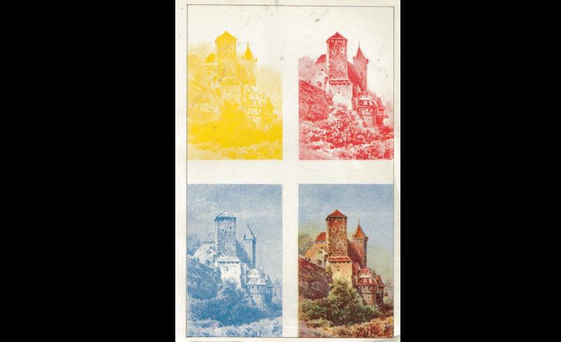 Imprenta tricolor de rojo, azul y amarillo. (Wikimedia-1902)
