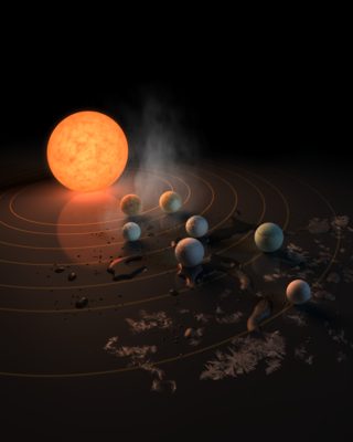 Trappist-1, una estrella enana a 39 años luz de distancia, con siete planetas recién descubiertos, los cuales se están estudiando para conocer su potencial de contener algún tipo de vida. (NASA)