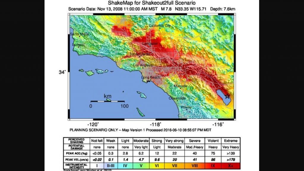 La temblorosa previsión de un terremoto de magnitud 7,8 en el sur de California. (USGS)